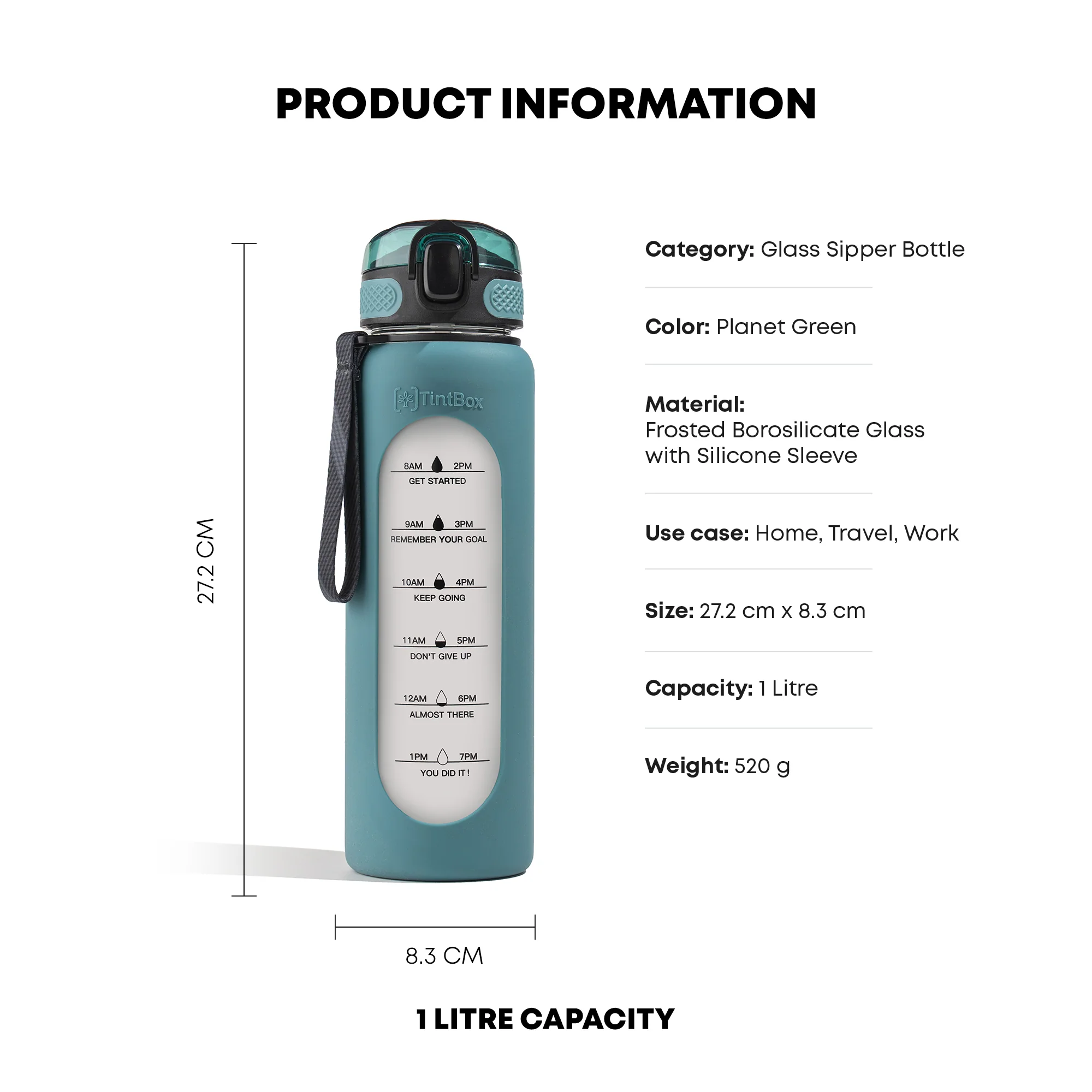 1 Litre , Motivational Glass Sipper Bottle Duo - Image 18