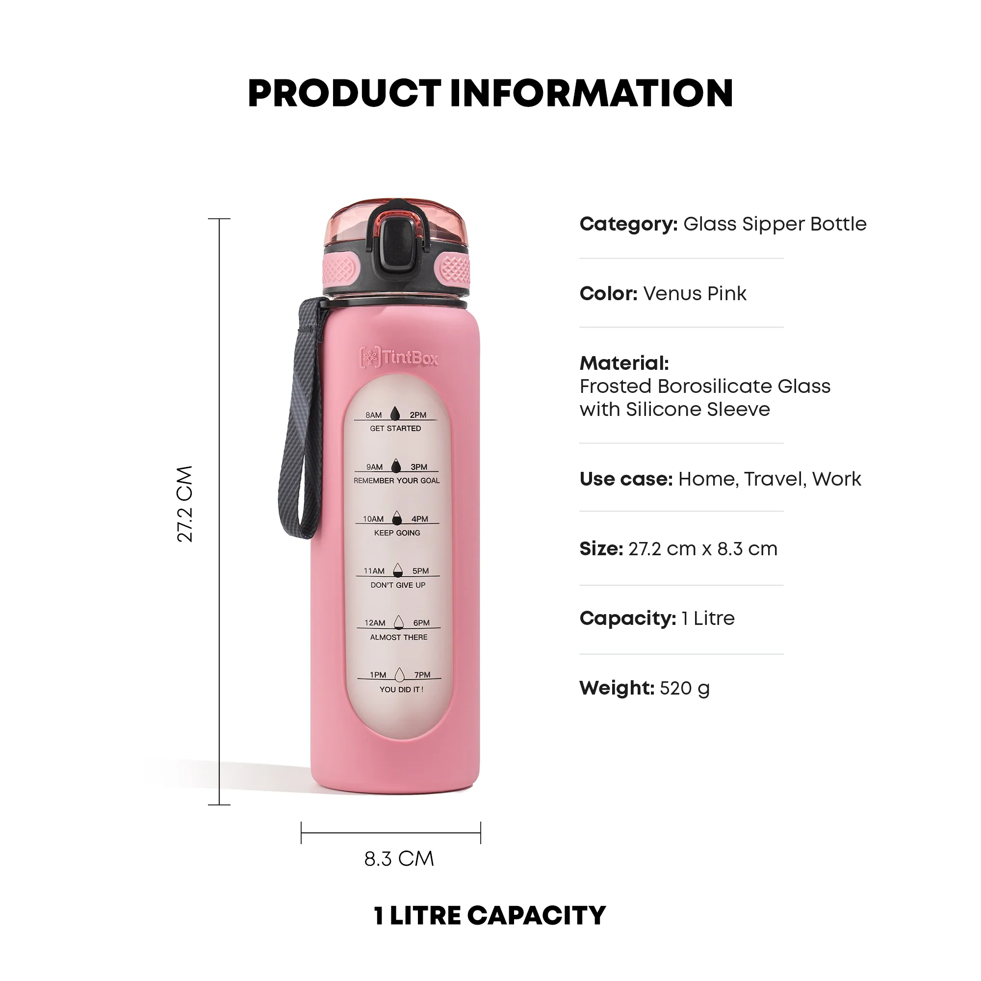 1 Litre , Motivational Glass Sipper Bottle Duo - Image 7