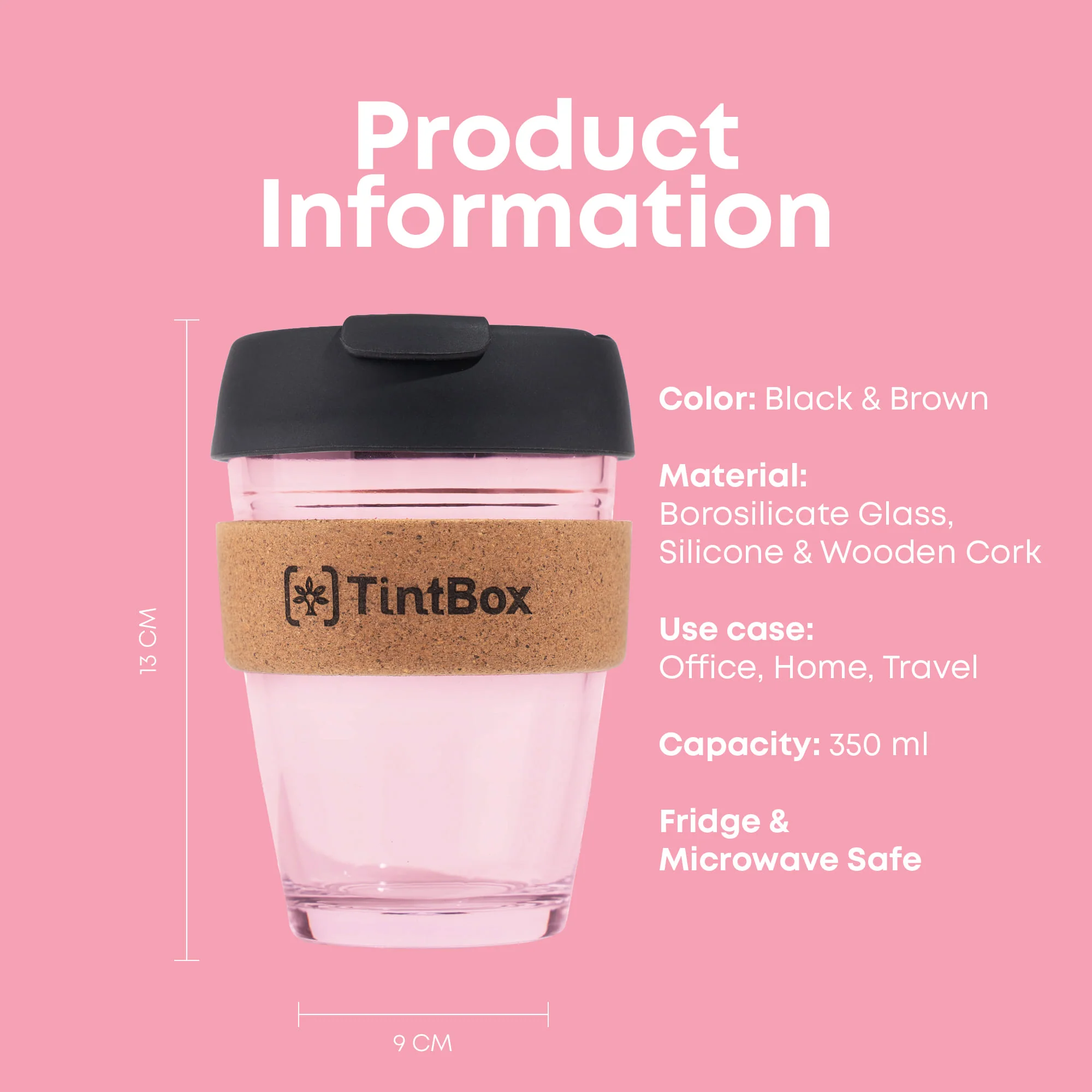 TintCup Borosilicate Glass Coffee Cup (Tumbler) 350 ml with Silicone Lid & Grip, Glass Coffee Mug with lid - Image 14