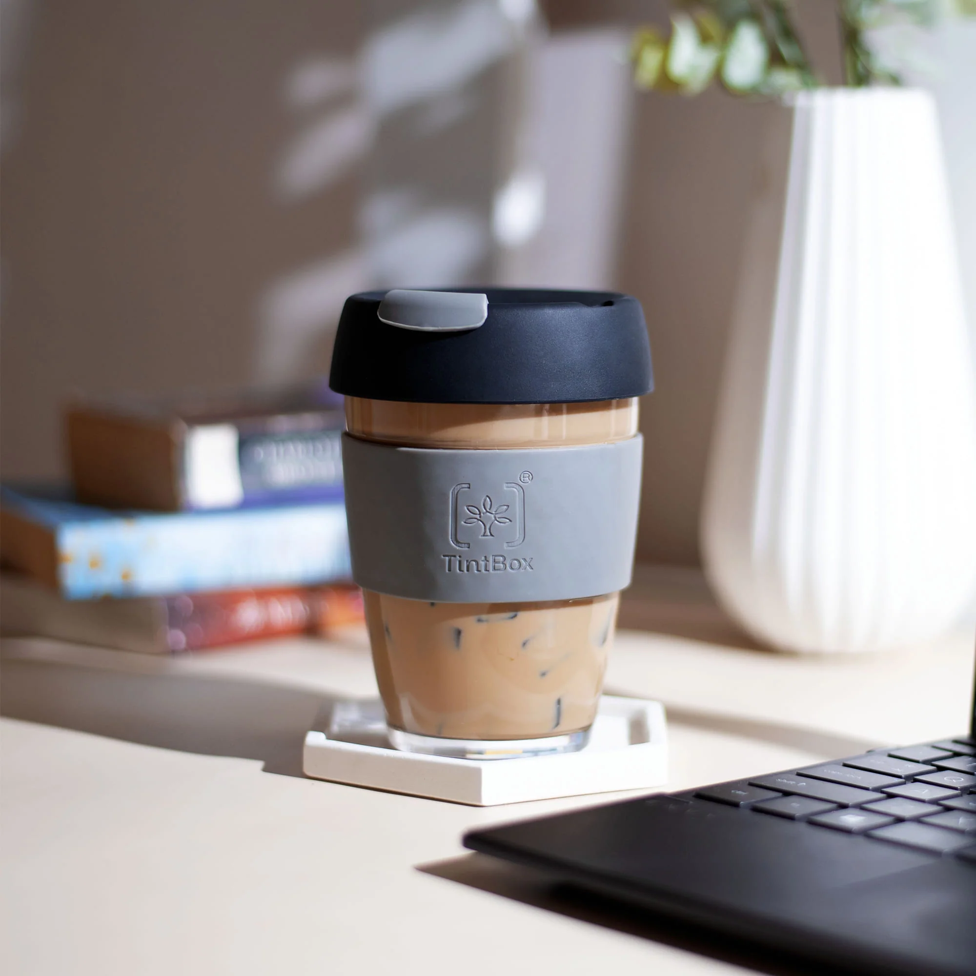 TintCup Borosilicate Glass Coffee Cup (Tumbler) 350 ml with Silicone Lid & Grip, Glass Coffee Mug with lid - Image 36