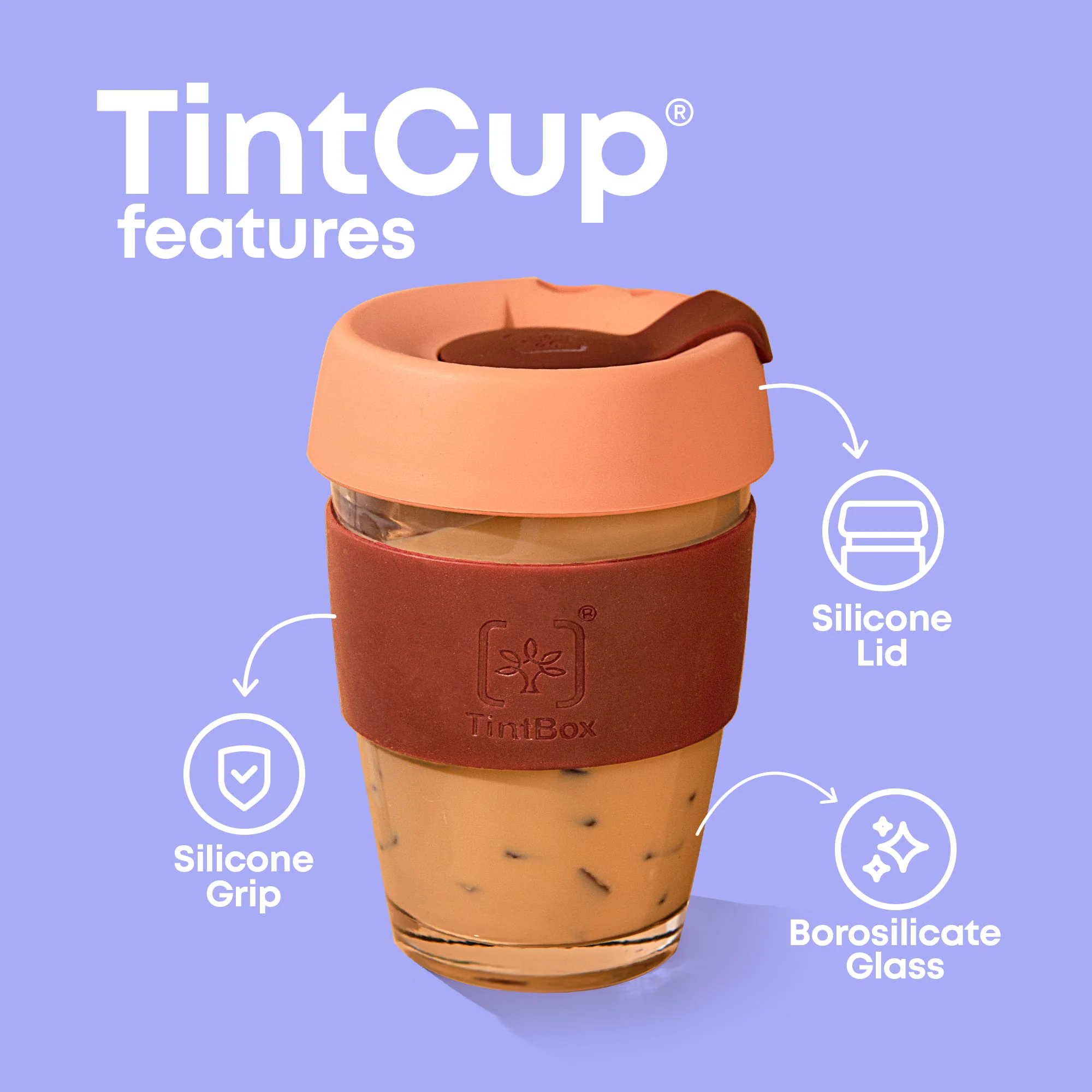 TintCup Borosilicate Glass Coffee Cup (Tumbler) 350 ml with Silicone Lid & Grip, Glass Coffee Mug with lid - Image 37