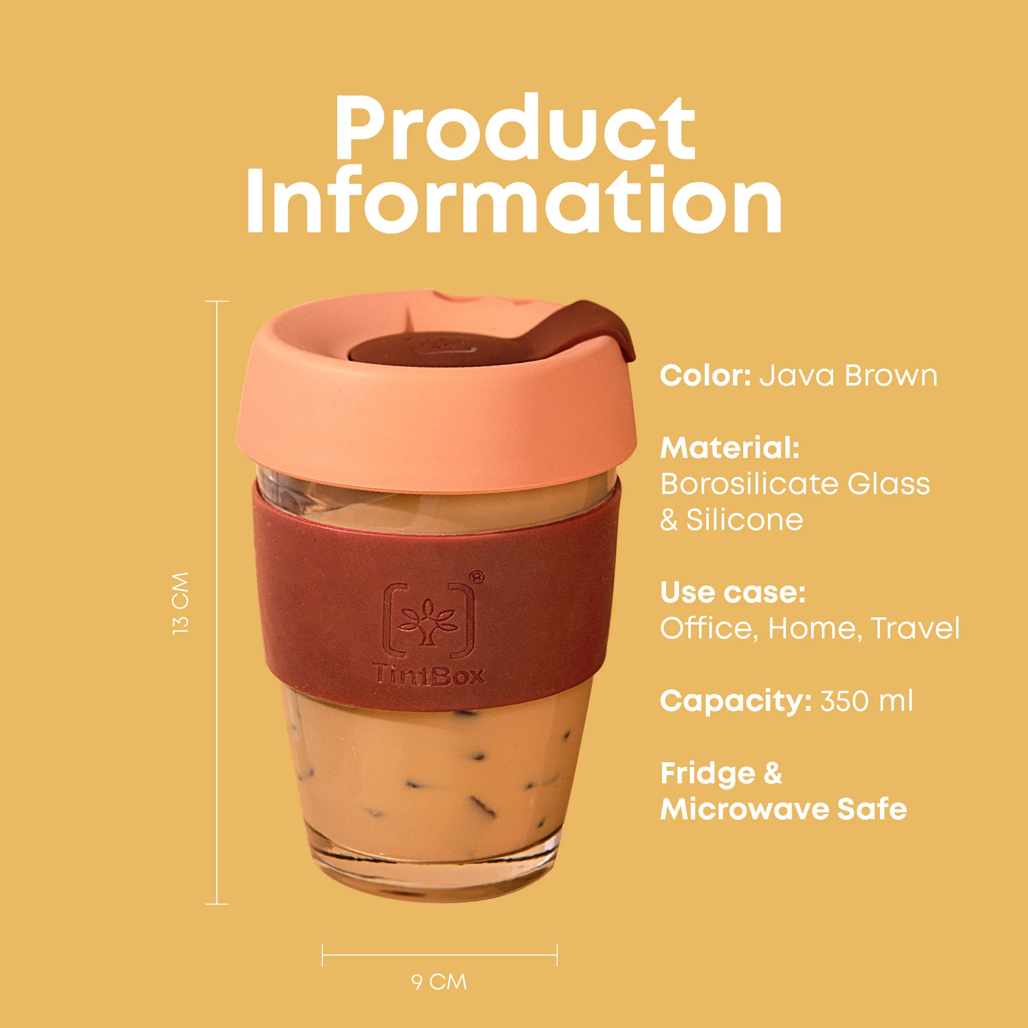 TintCup Borosilicate Glass Coffee Cup (Tumbler) 350 ml with Silicone Lid & Grip, Glass Coffee Mug with lid - Image 38