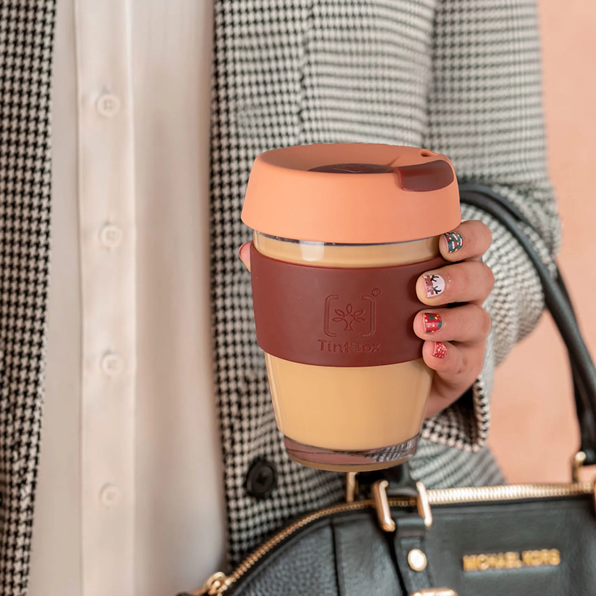 TintCup Borosilicate Glass Coffee Cup (Tumbler) 350 ml with Silicone Lid & Grip, Glass Coffee Mug with lid - Image 44