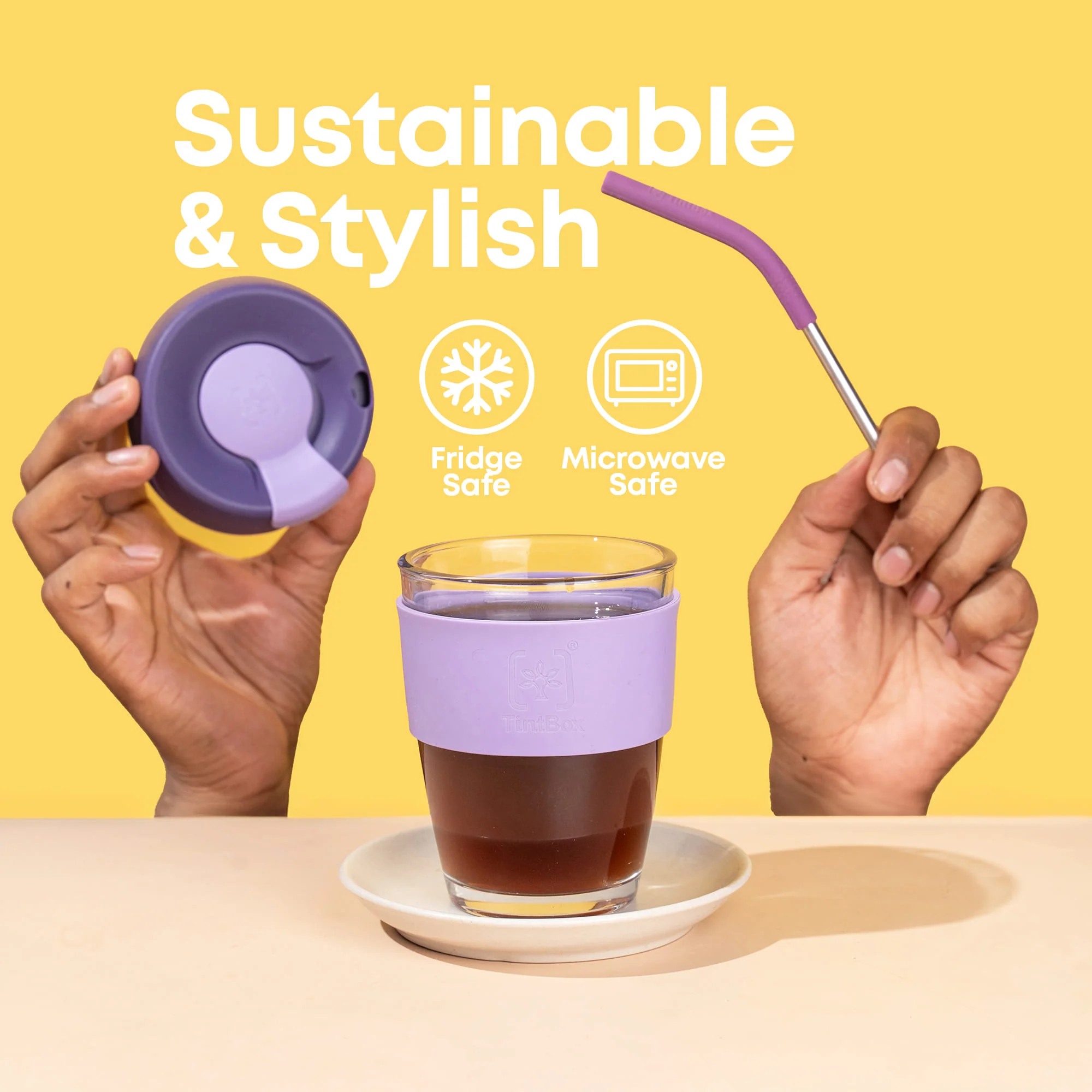 TintCup Borosilicate Glass Coffee Cup (Tumbler) 350 ml with Silicone Lid & Grip, Glass Coffee Mug with lid - Image 7