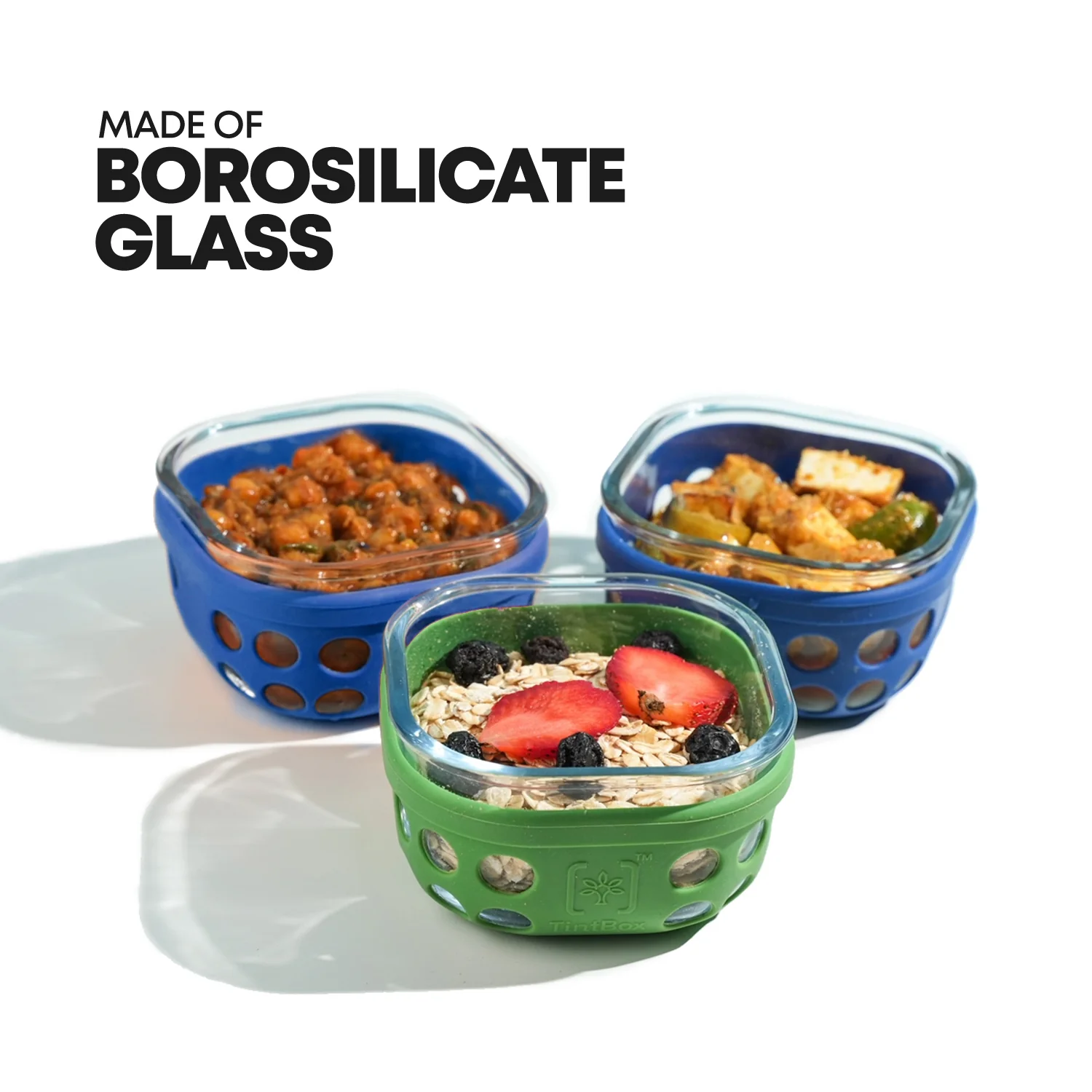 Break Resistant Borosilicate Glass Lunch Box Set of 3 (300ml x 3) with Silicone Sleeve | Microwave Safe & Leak proof Tiffin Box By TintBox - Image 9