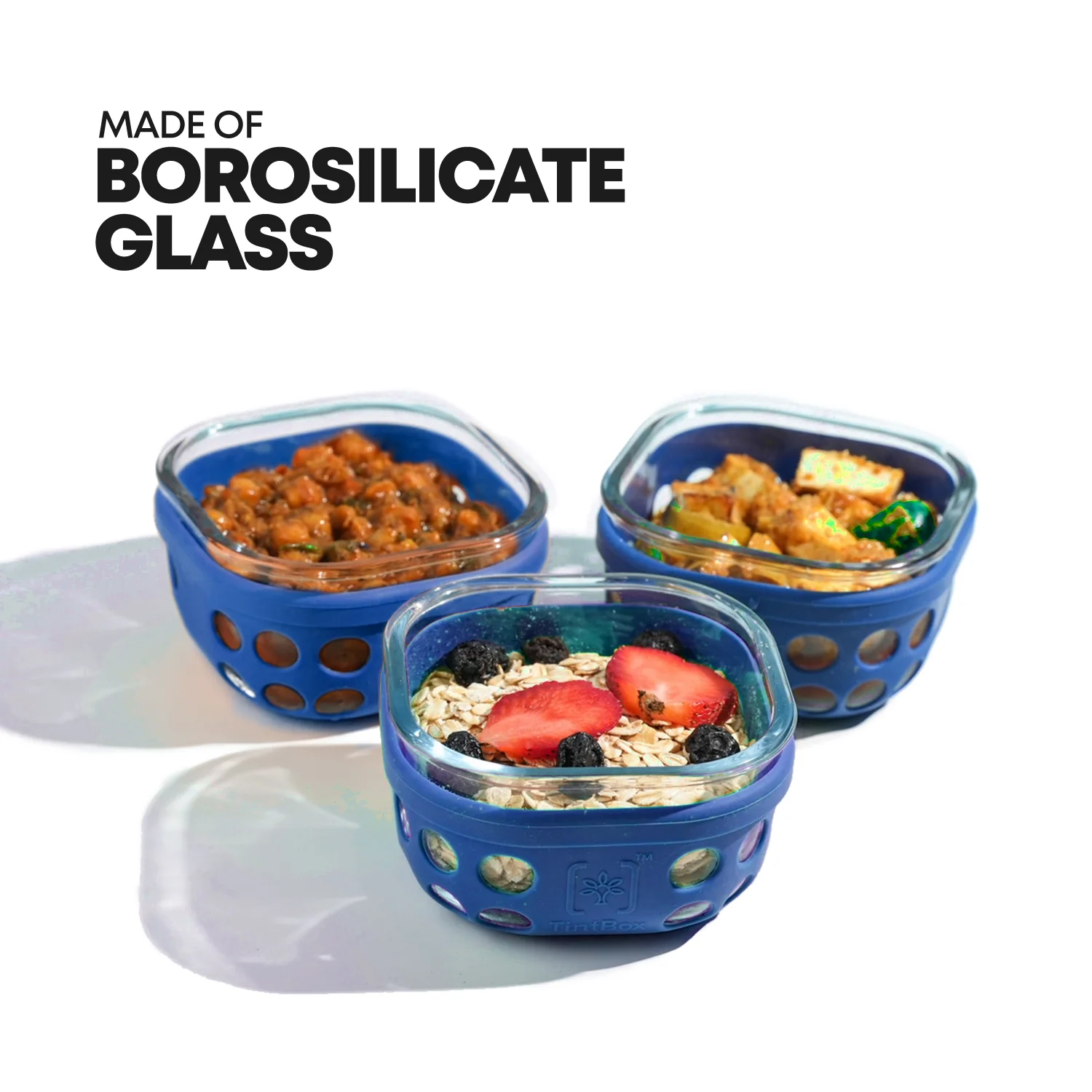 Break Resistant Borosilicate Glass Lunch Box Set of 3 (300ml x 3) with Silicone Sleeve | Microwave Safe & Leak proof Tiffin Box By TintBox - Image 15