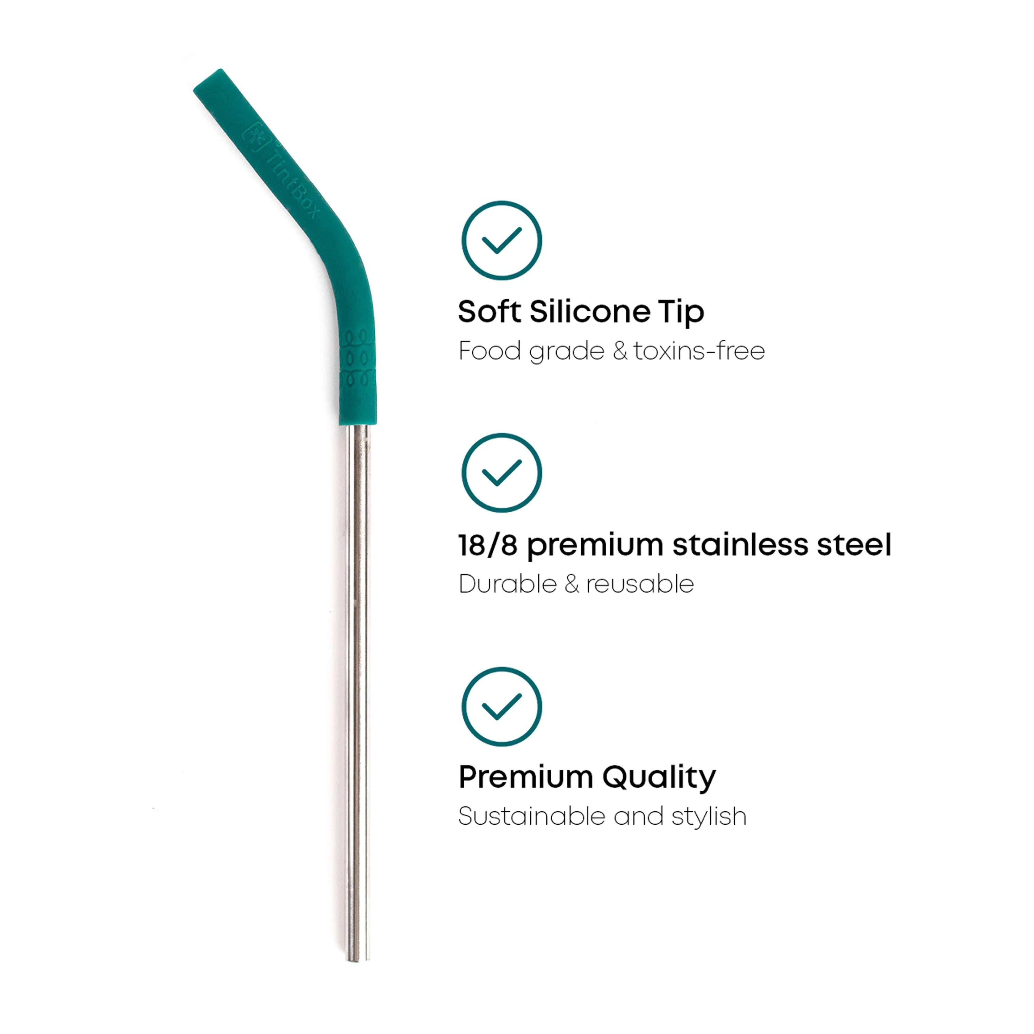 Pack of 4 Stainless Steel Straws with Silicone Tip and Cleaning Brush - Image 3